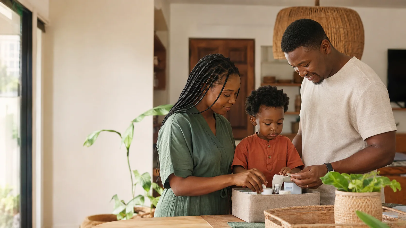 A Nigerian family organizing everyday health essentials at home